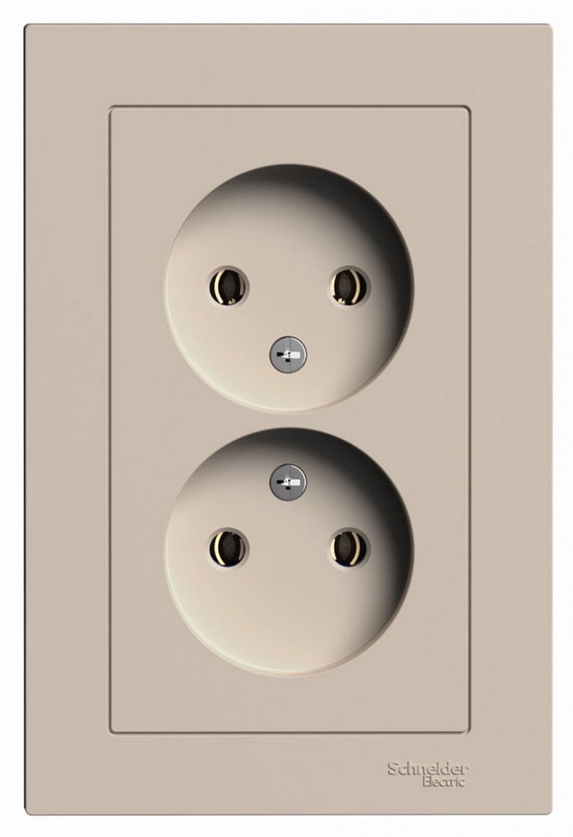 AtlasDesign Песочный Розетка Systeme Electric AtlasDesign Песочный двойная б/з16А в сборе ATN001220