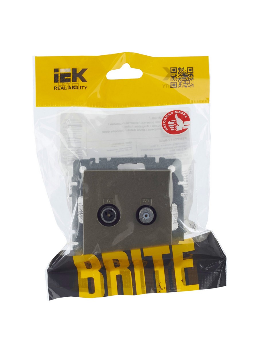 IEK Brite Шампань Розетка IEK BRITE двойная TV+SAT РТВ/РСп12-БрШ шампань BR-AF20-O-K37