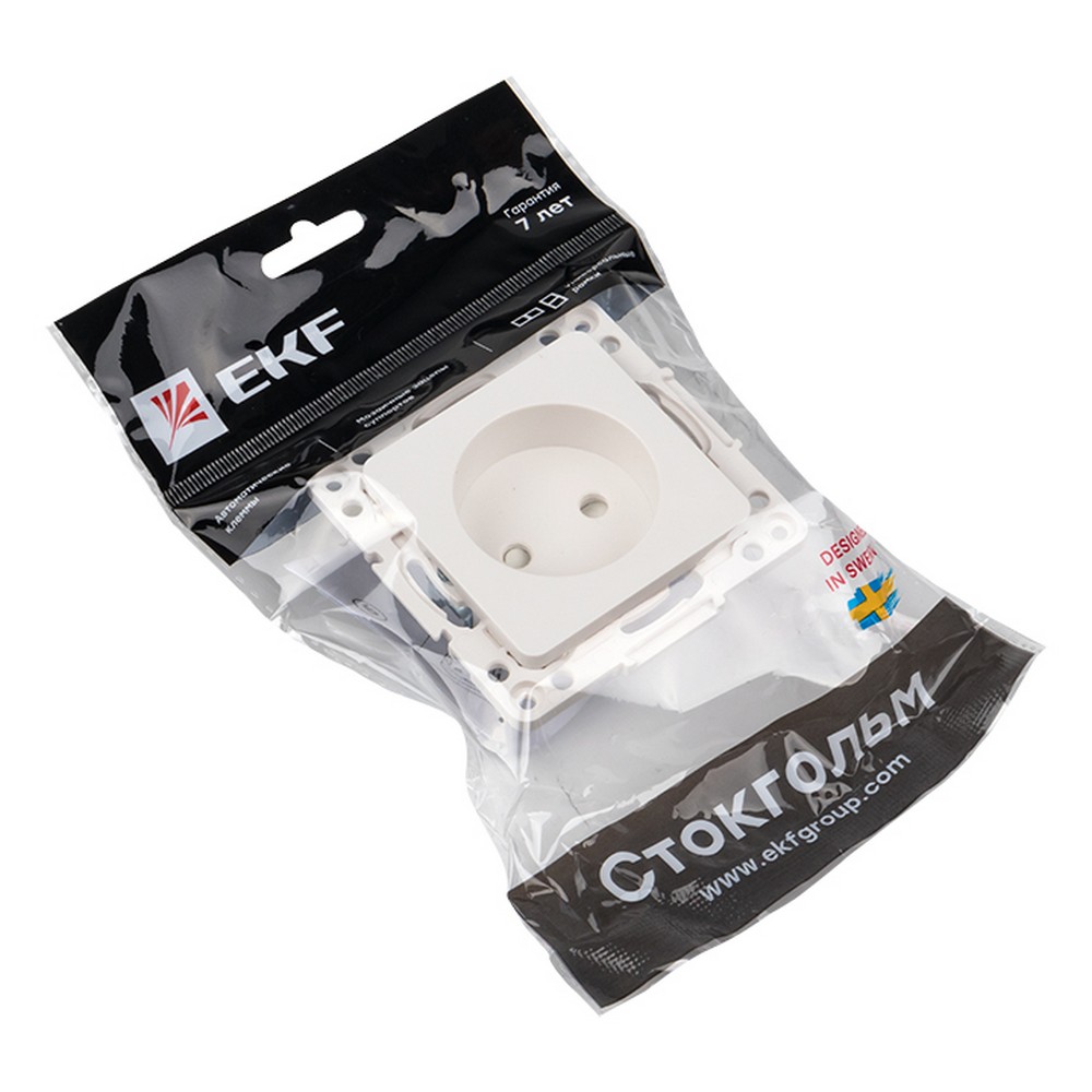 EKF Стокгольм белый Розетка б/з EKF PROxima Стокгольм Белый со шторками 10 А EYR10-022-10