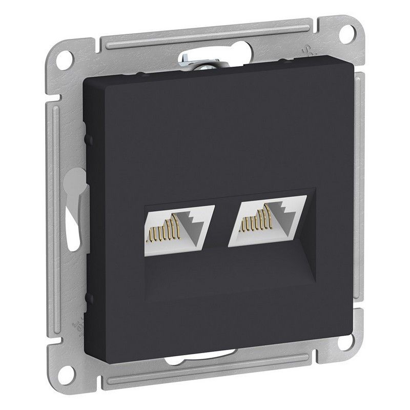 AtlasDesign Карбон Розетка компьютерная Systeme Electric AtlasDesign Карбон двойная RJ45+RJ45, кат.5E, ATN001085