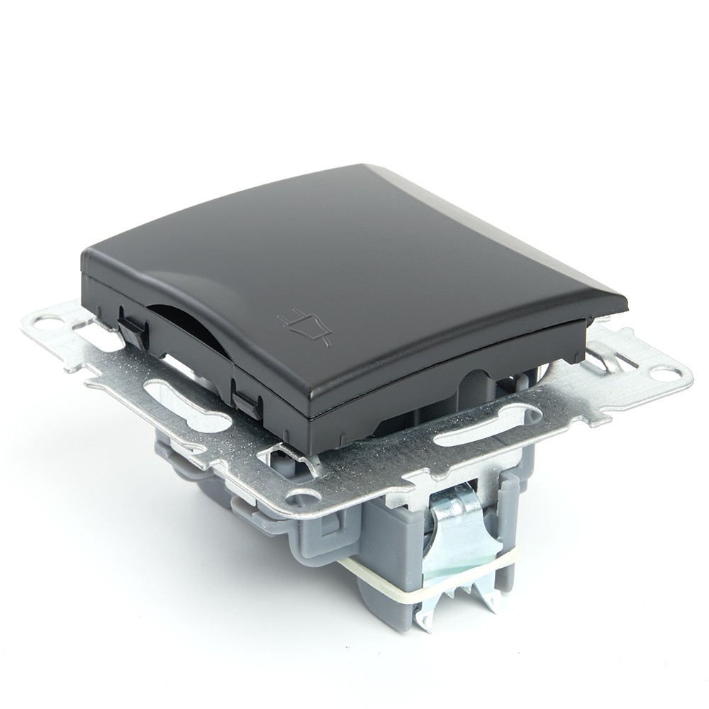 Эрна - Розетки и выключатели Stekker Розетка 1-местная с/з с крышкой STEKKER PST16-9112-03 16А с защ. шторкой Эрна черный 49156