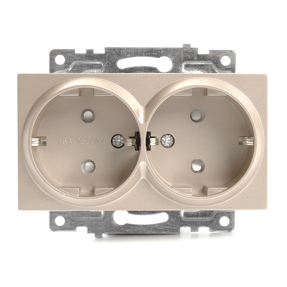 Катрин - Розетки и выключатели Stekker Розетка 2-местная с/з STEKKER GLS16-7114-02 250V 16А с защ. шторкой Катрин шампань 39598