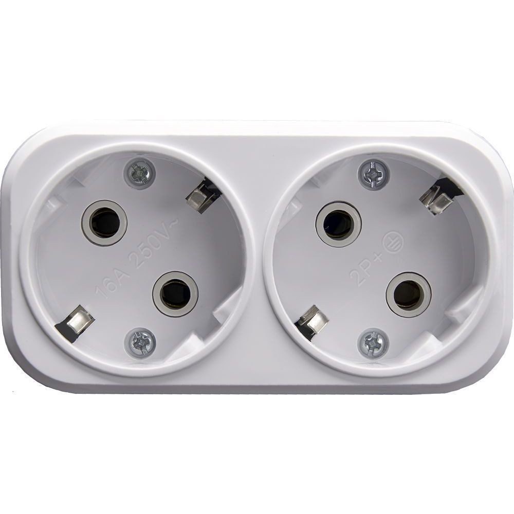 Колодки и удлинители, тройники Разветвитель сетевой 2-местный с/з STEKKER ADP16-22-20 250V, 16A, ABS огнеустойчивый пластик, белый 39023