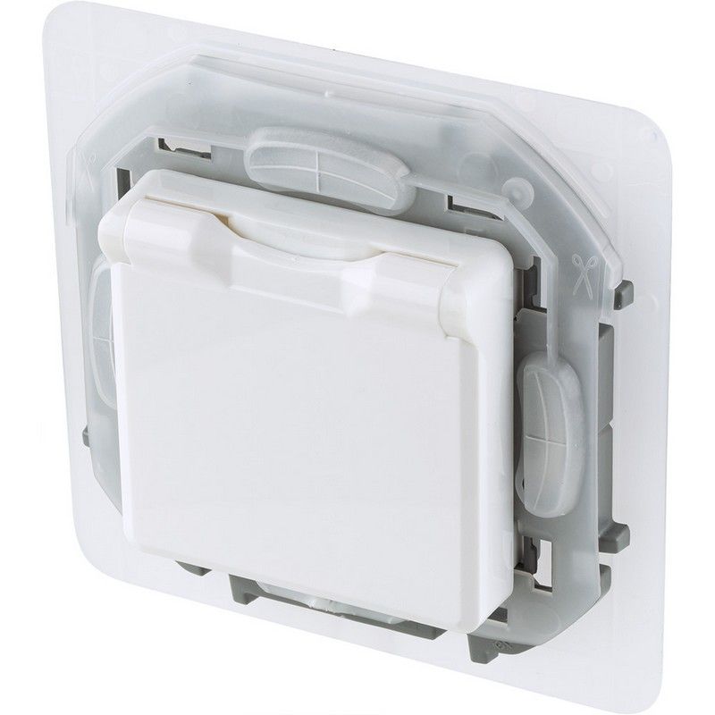 Legrand Inspiria Белый Розетка Legrand INSPIRIA Белый с заземлением IP 44 с откидной крышкой и шторками 16 А 250 В 673740