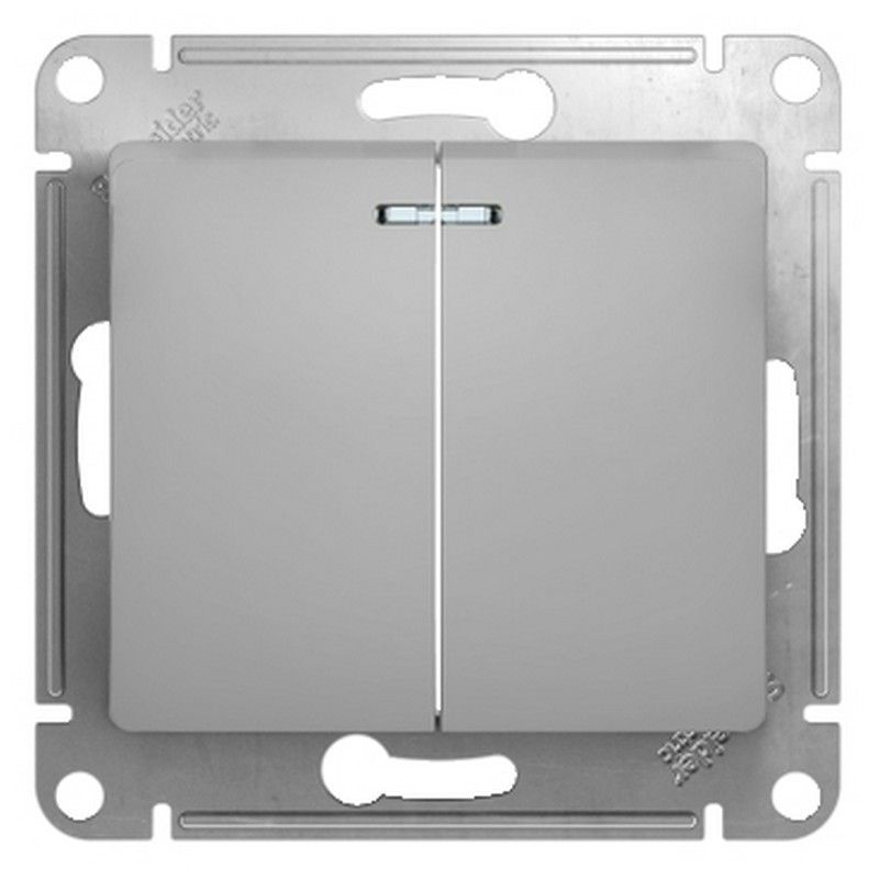 Glossa Алюминий Выключатель Systeme Electric Glossa Алюминий 2-клавишный с подсветкой, сх.5а GSL000353