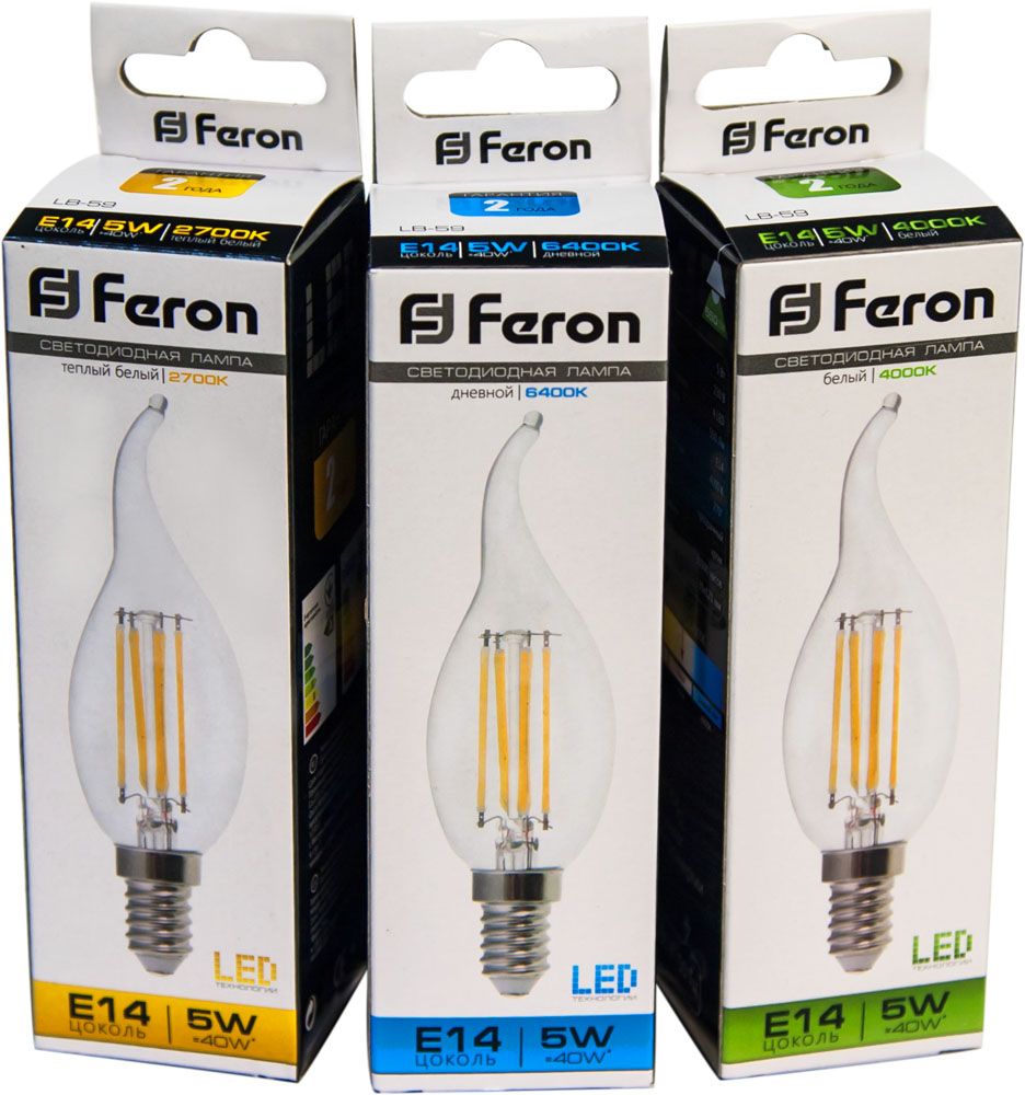 E14 Лампа светодиодная Feron LB-59 Свеча на ветру E14 5W 2700K 230V 25575 