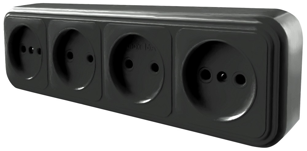 Накладные розетки и выключатели Stekker Розетка 4-местная б/з STEKKER PST16-60-20 16А IP20 черный Брест 39702