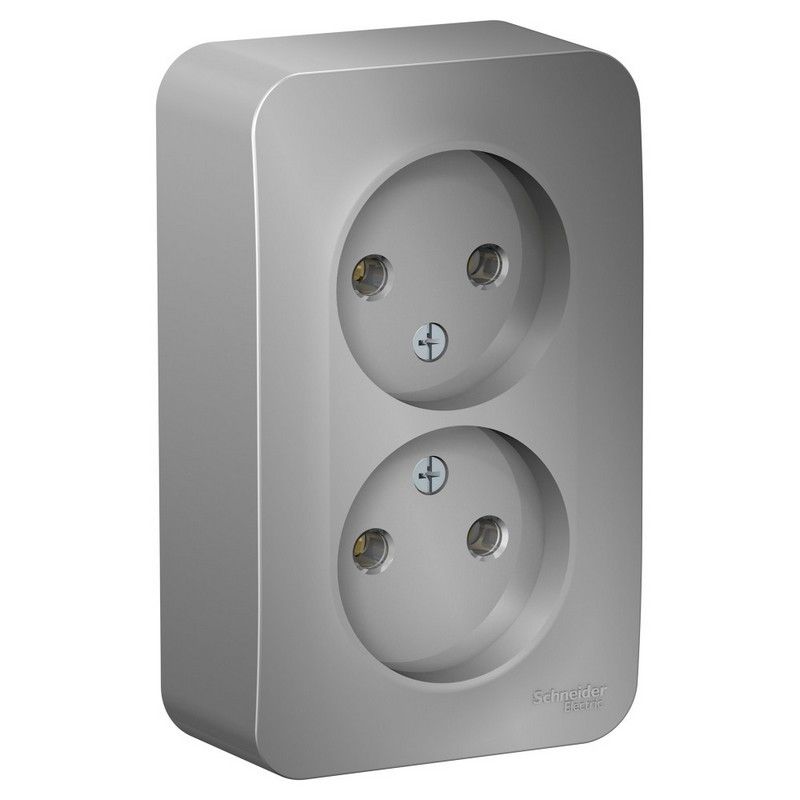 Blanca алюминий розетки и выключатели Розетка SE Blanca 2-ая Алюминий наружный б/з без шторок BLNRA000203