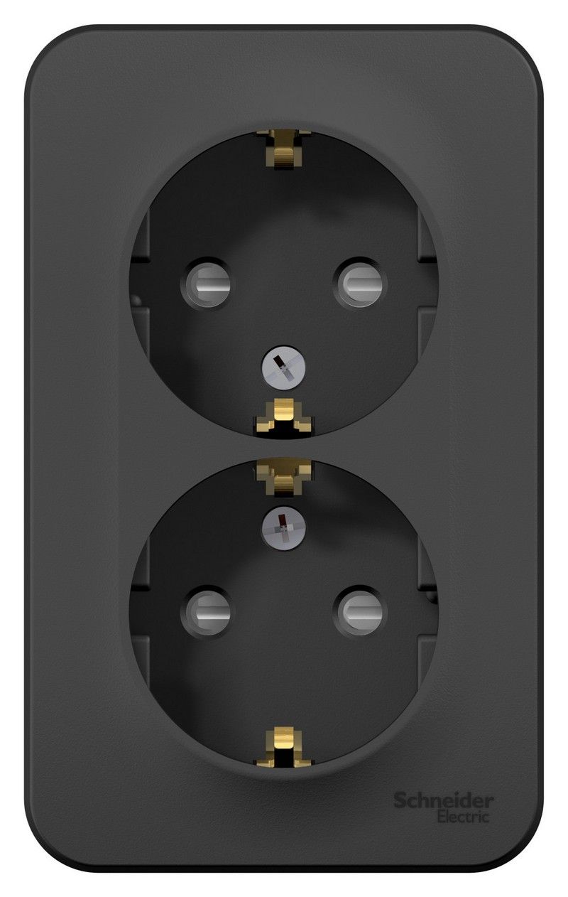 Blanca антрацит розетки и выключатели Розетка SE Blanca 2-ая Антрацит наружный с/з со шторками изолир. пластина BLNRA011216