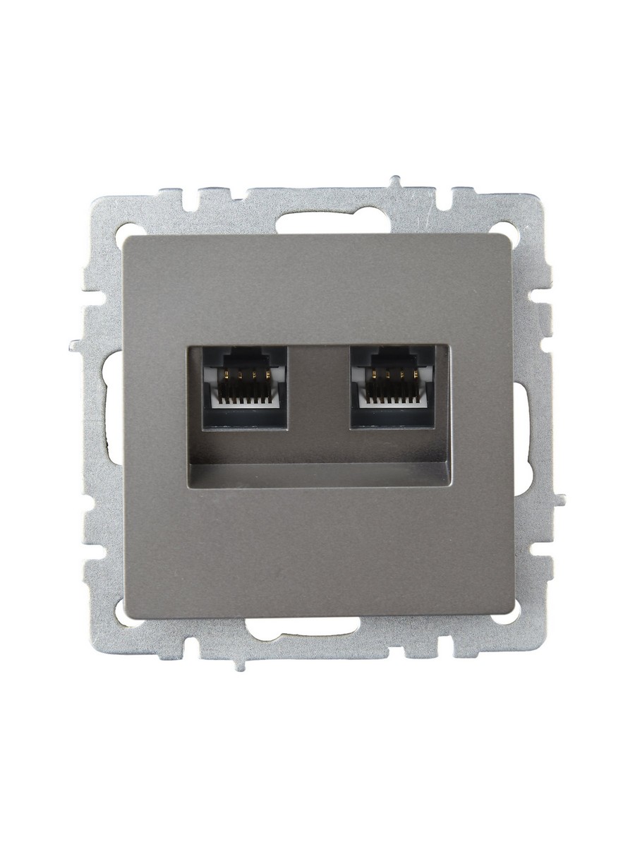 IEK Brite Сталь Розетка компьютерная IEK BRITE BASE Сталь 2-ая RJ45 кат.6 РК11-2-БрС BR-K20-2-K46