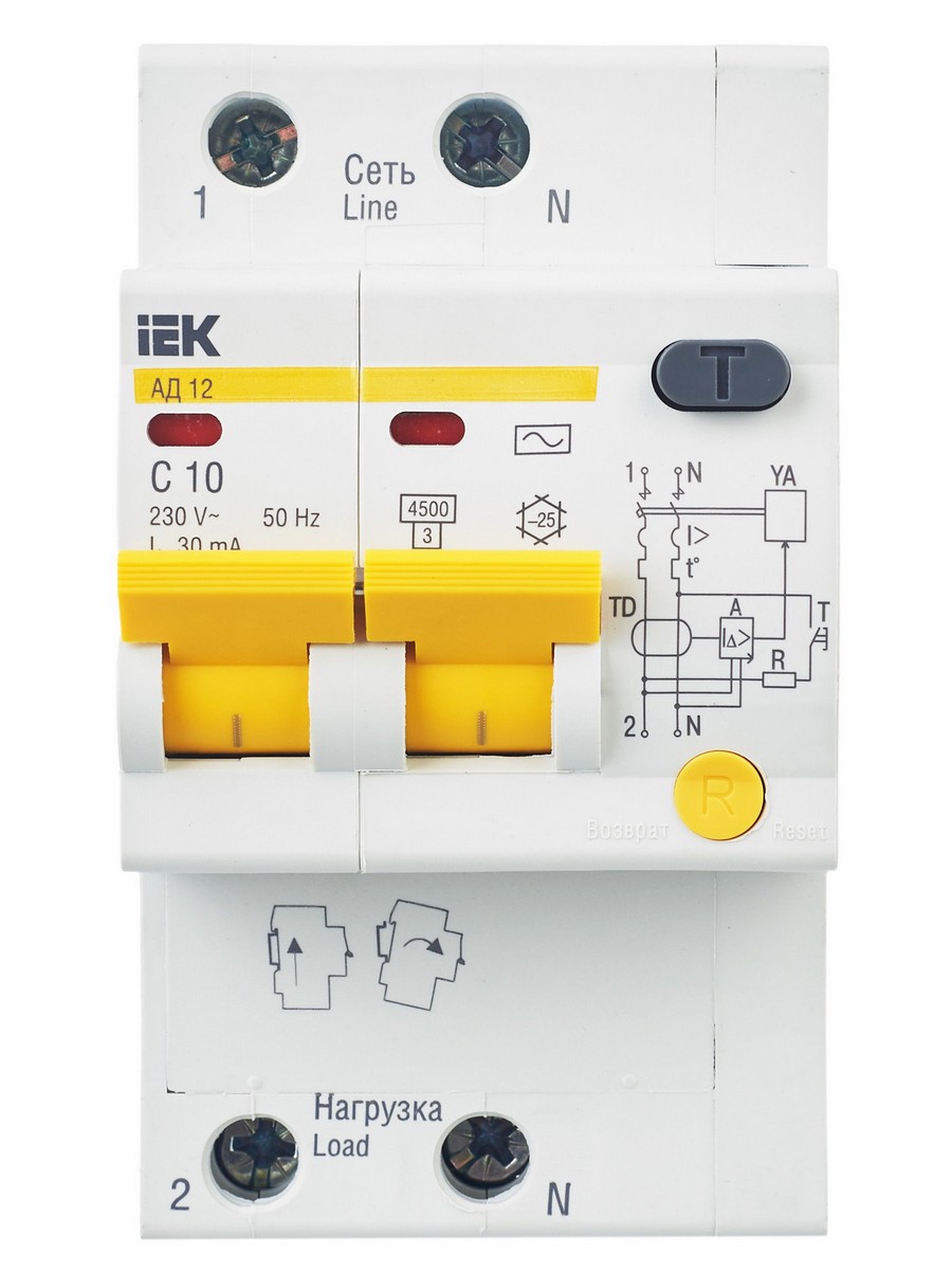 IEK Дифференциальный автоматический выключатель IEK KARAT АД12 2P 10A 30мА MAD10-2-010-C-030 