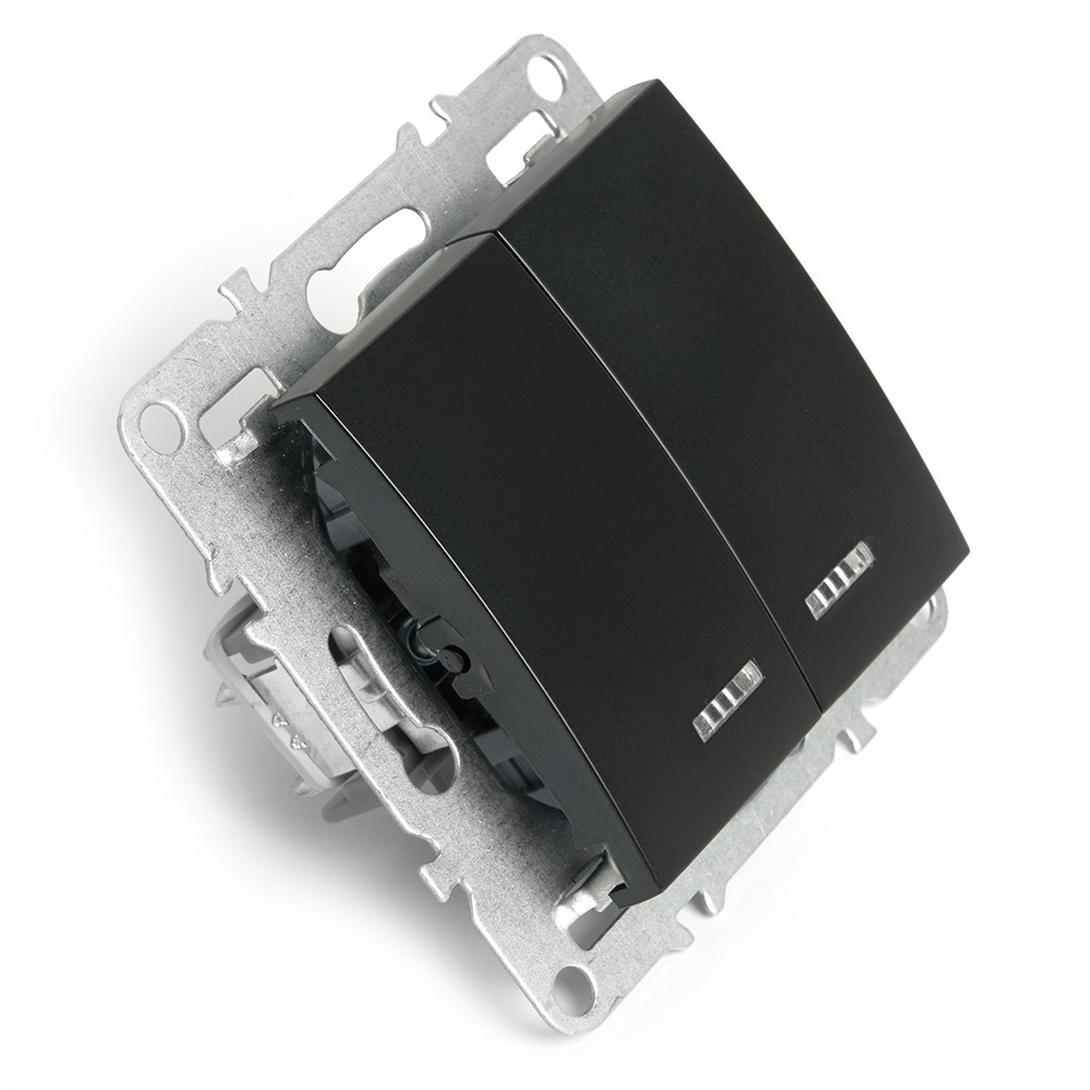 Эрна - Розетки и выключатели Stekker Выключатель 2-клавишный с индикатором STEKKER PSW10-9102-03 10А Эрна черный 49147