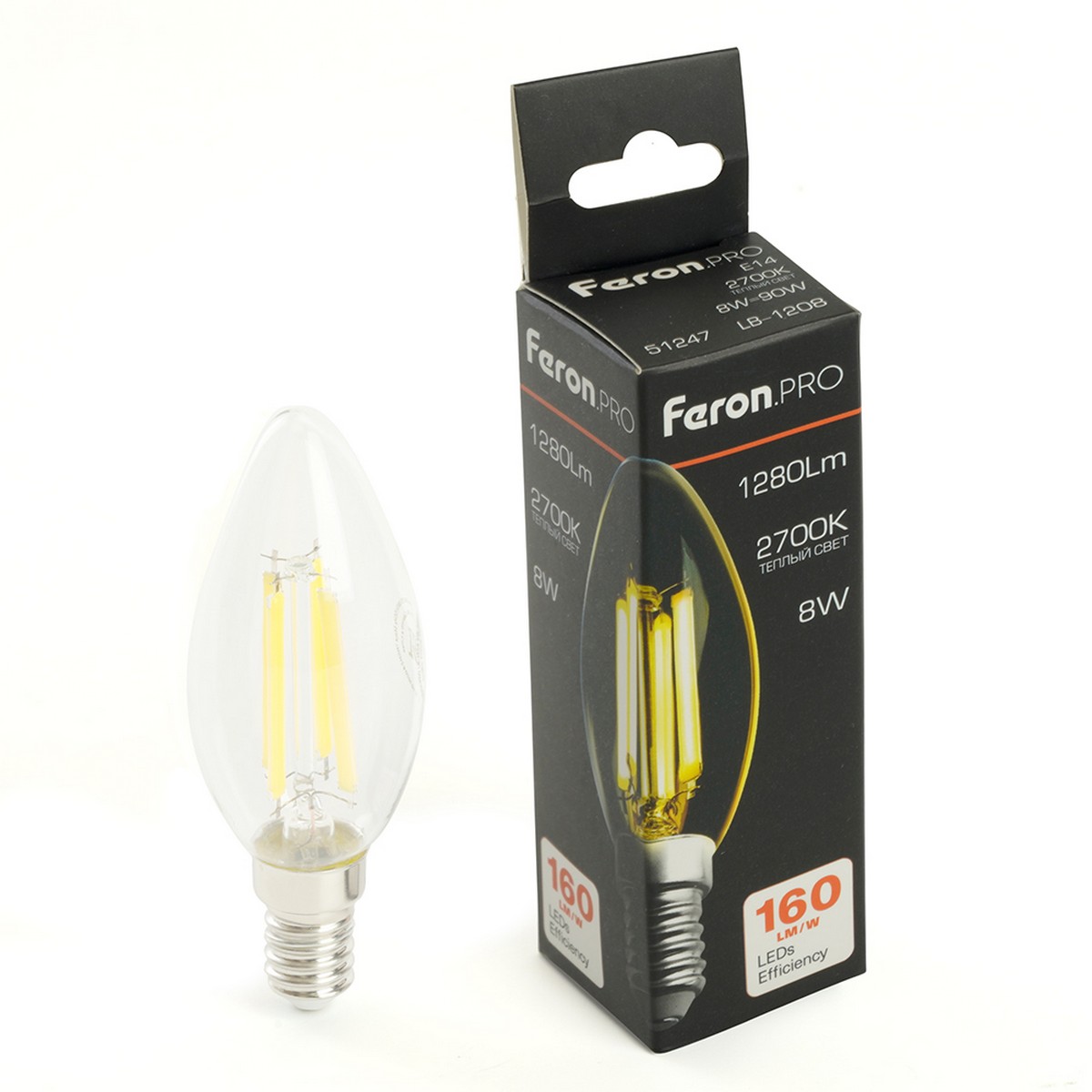 E14 Лампа светодиодная Feron.PRO LB-1208 Свеча E14 8W 175-265V 2700K 51247