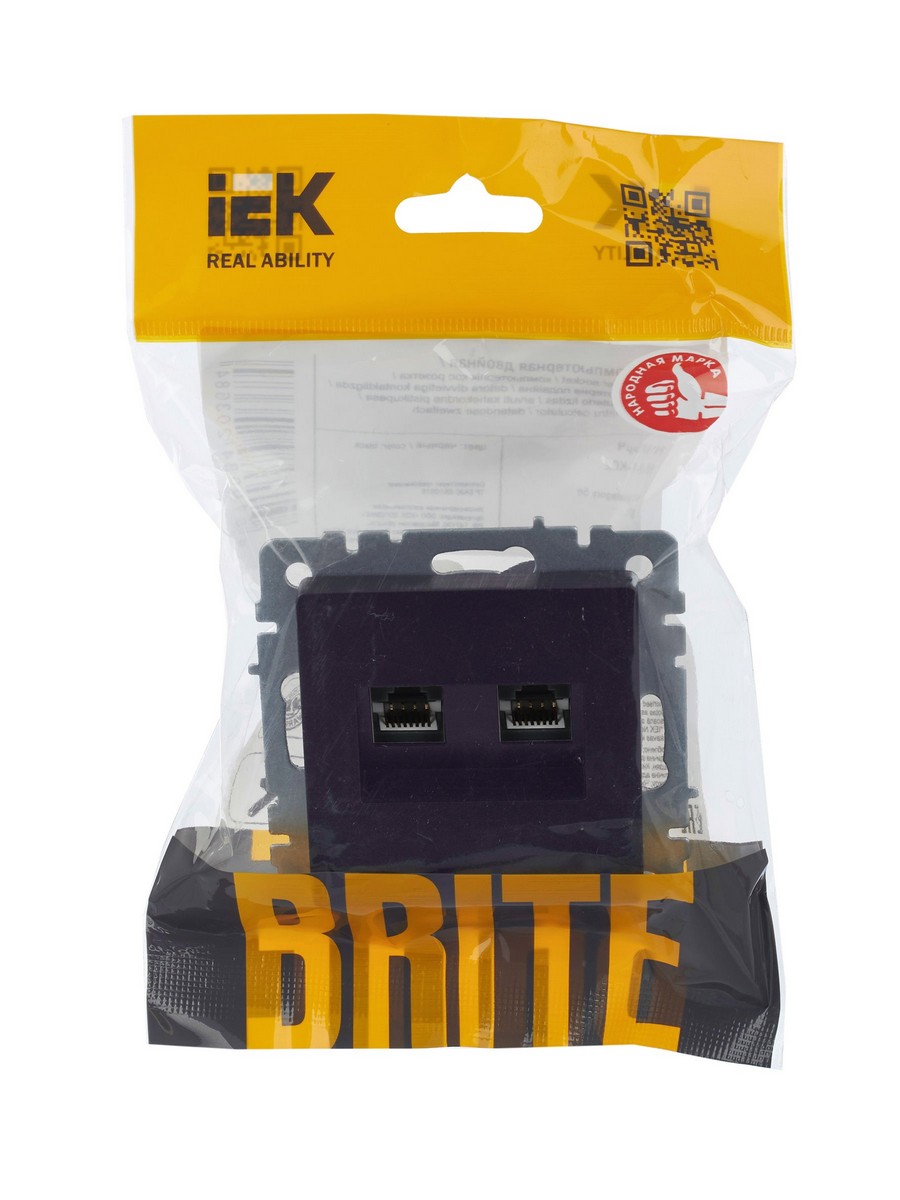 IEK Brite Черный Розетка IEK BRITE компьютерная двойная RJ45 кат.5E РК10-2-БрЧ черный BR-K20-1-K02