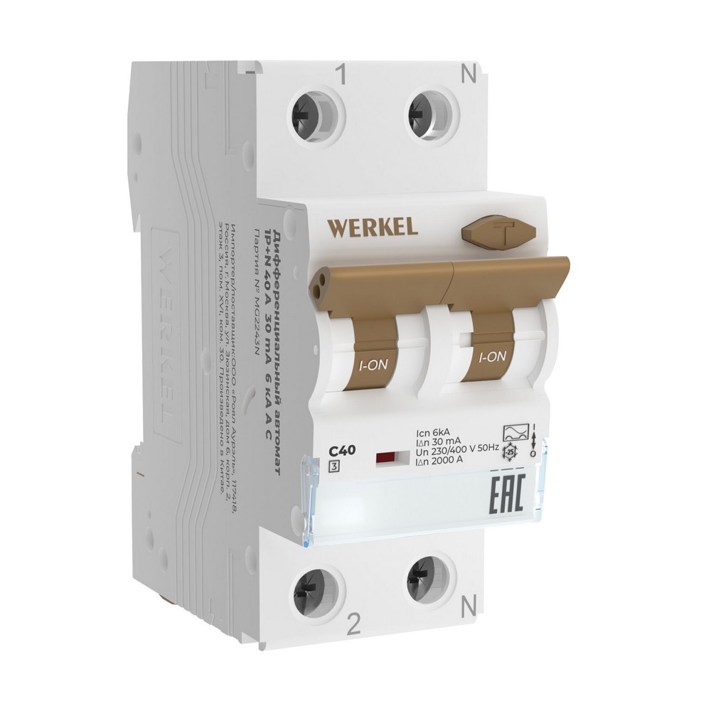 Werkel Дифференциальный автомат Werkel 1P+N  40 A 30 mA 6 kA C A W922P1640 