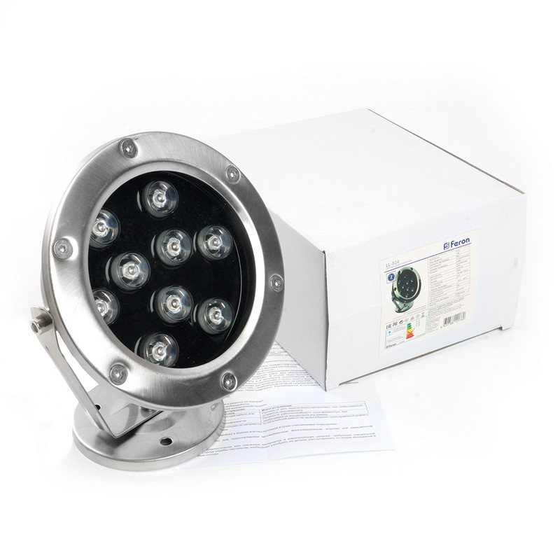 Светодиодный прожектор подводный Feron LL-824 9W AC24V RGB металлик IP68 48468