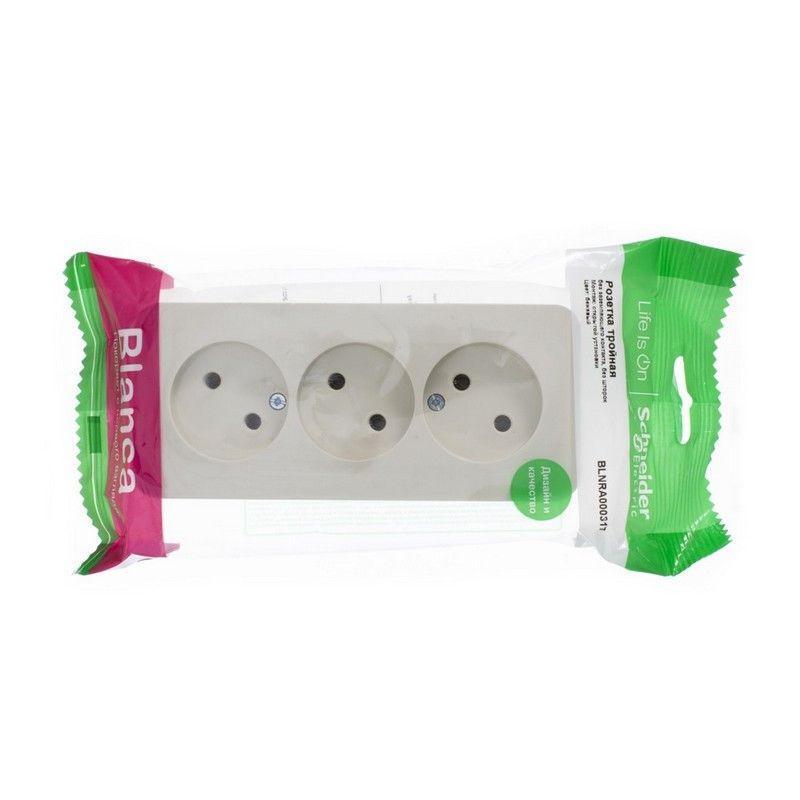 Blanca бежевые розетки и выключатели Розетка SE Blanca 3-ая Бежевый наружный б/з без шторок изолир. пластина BLNRA000317