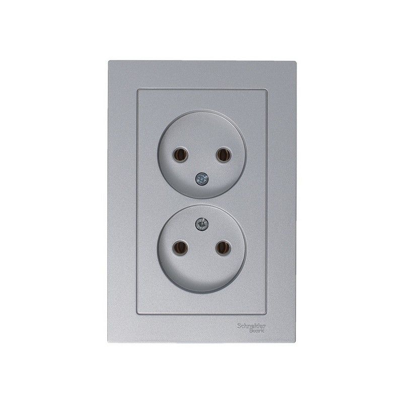 AtlasDesign Алюминий Розетка Systeme Electric AtlasDesign Алюминий б/з двойная, 16А, в сборе ATN000320