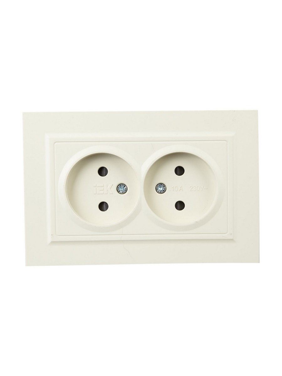 IEK Brite Бежевый Розетка IEK BRITE Бежевый 2-я без з/к с з/ш 10А в сборе РСш12-2-БрКр BR-R23-10-K10-F