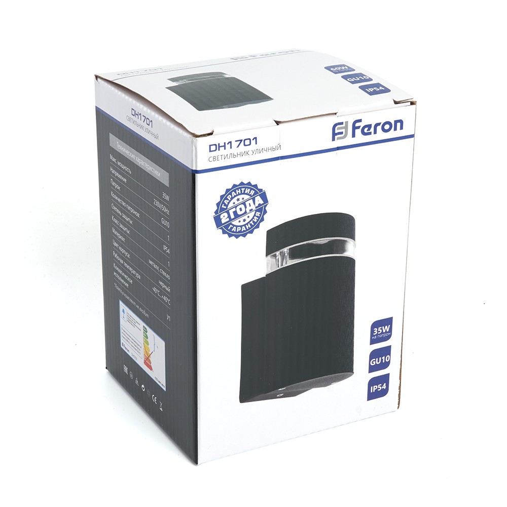 Уличные настенные светильники Светильник садово-парковый Feron DH1701 на стену вверх  GU10 230V черный 48317 