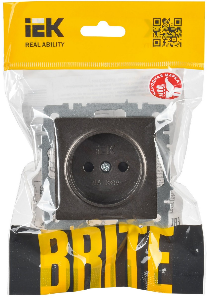 IEK Brite Бронза Розетка IEK BRITE BASE Темн.бронза без з/к с з/ш 10А РСш10-2-БрТБ BR-R13-10-K45