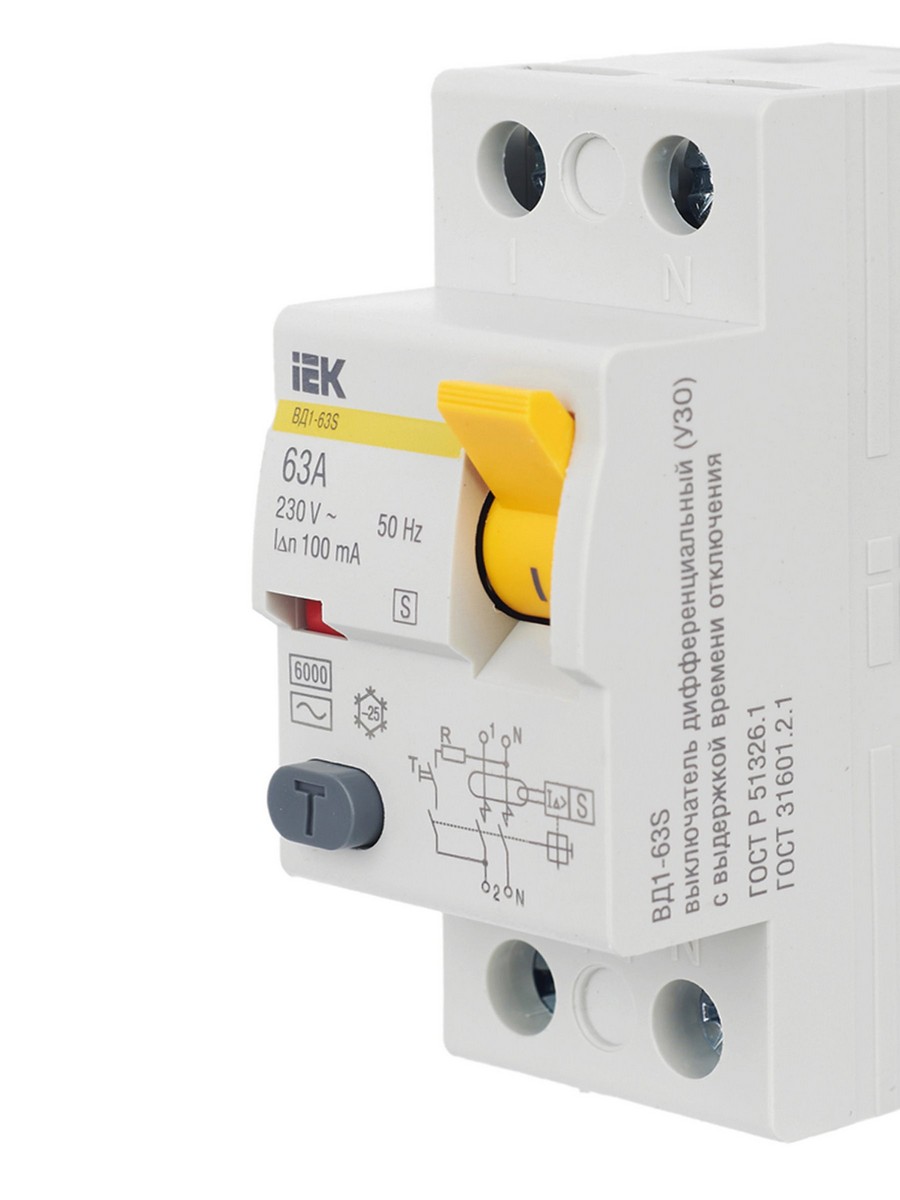 IEK Выключатель дифференциальный IEK KARAT ВД1-63S 2Р 63А 100мА MDV12-2-063-100 
