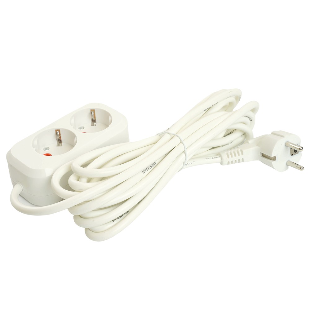 Колодки и удлинители, тройники Удлинитель STEKKER двухместный с/з HM06-21-07 7м Home (У10-001) белый 49342 