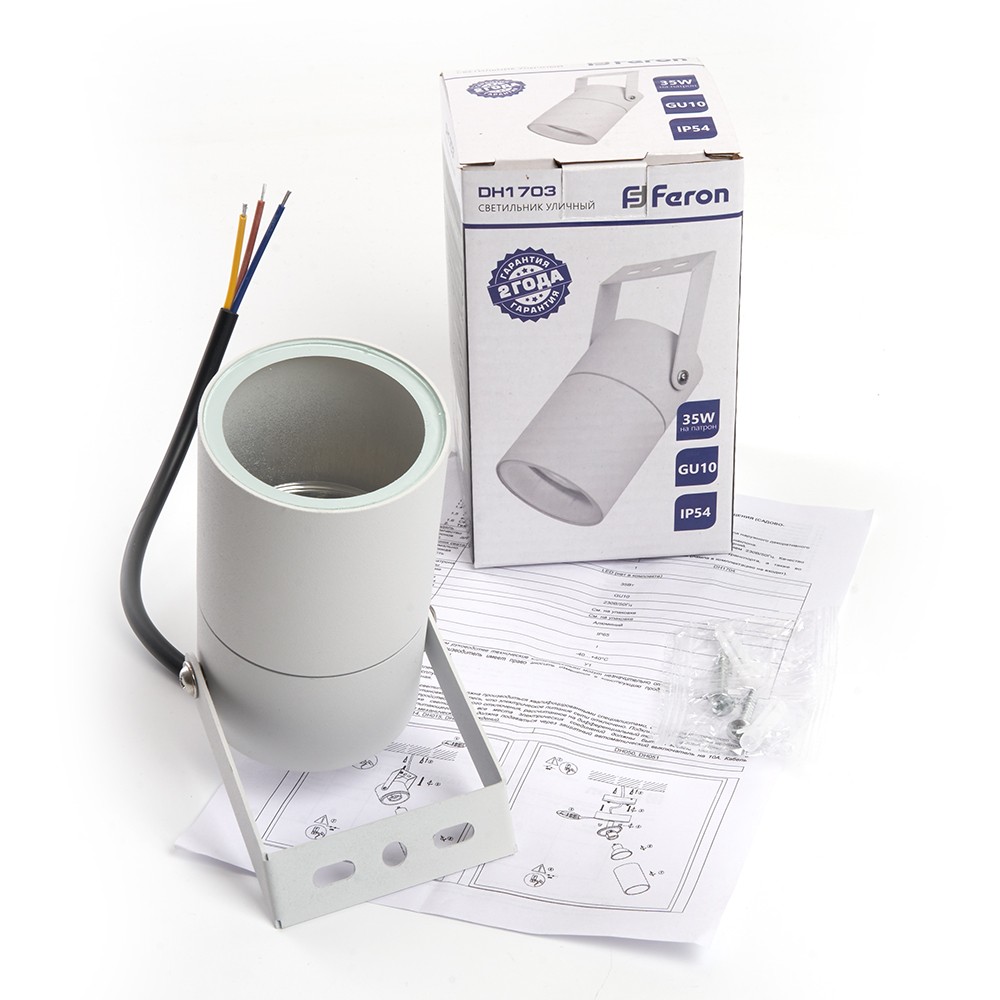 Уличные настенные светильники Светильник садово-парковый Feron DH1703 на стену  GU10 230V белый (на стену) 48319 