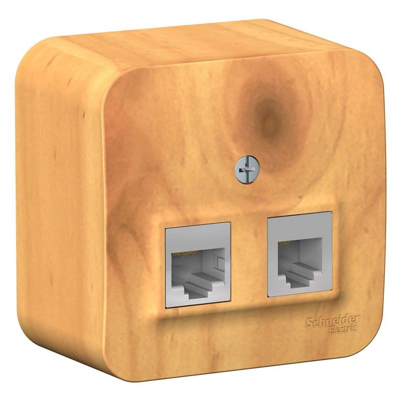 Blanca ясень розетки и выключатели Розетка SE Blanca 2-ая Ясень наружный ТЛФ/КОМП RJ45+RJ11 кат.5E изолир. пластина BLNIA045115