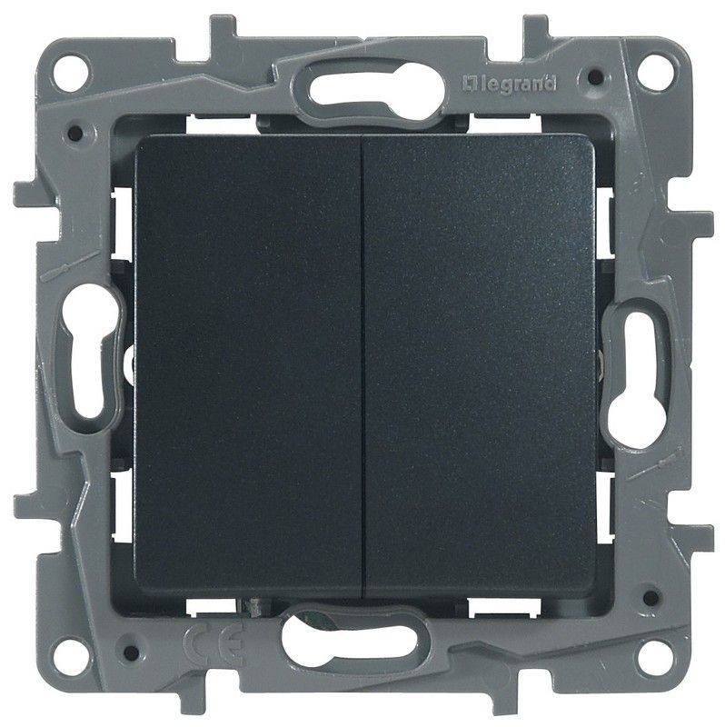 Legrand Etika Антрацит Переключатель Legrand Etika антрацит 2-клавишный, 10А, авт. клем 672612