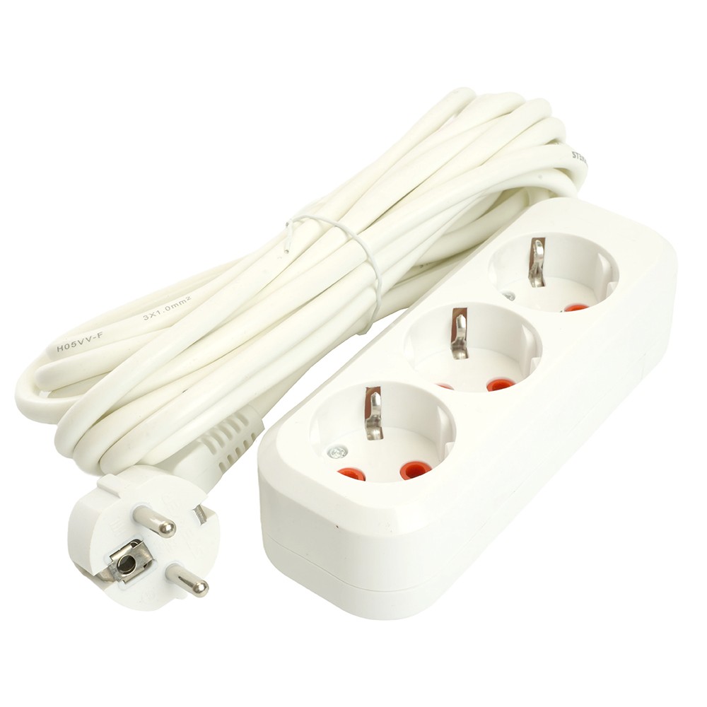 Колодки и удлинители, тройники Удлинитель STEKKER трехместный с/з HM06-31-05 5м Home (У10-002) белый 49349 