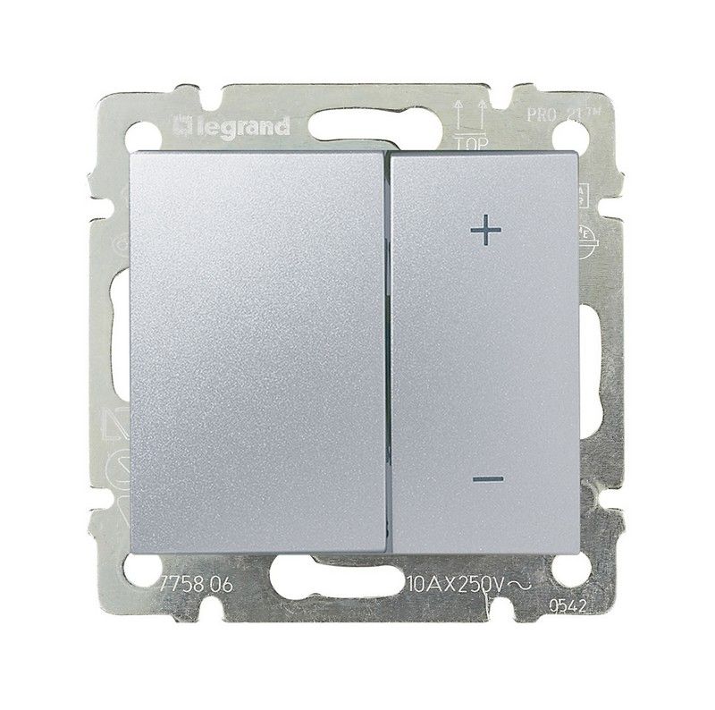 Legrand Valena Classic Алюминий Светорегулятор Legrand Valena Алюминий нажимной 40-600W для л/н и обмоточных т-ров 770274