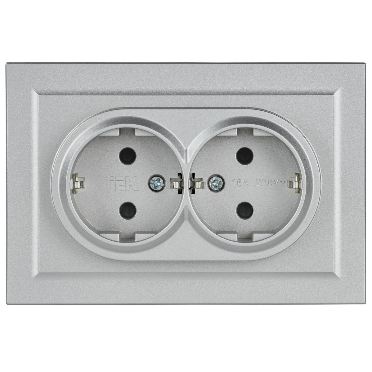 IEK Brite Алюминий Розетка IEK BRITE 2-ая с/з с шторками 16А в сборе РСш12-3-БрА алюминий BR-R24-16-K47-F