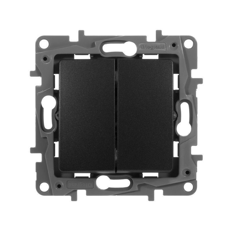 Legrand Etika Антрацит Выключатель Legrand Etika антрацит 2-клавишный, авт.клеммы, 10 AX, 250 В 672602