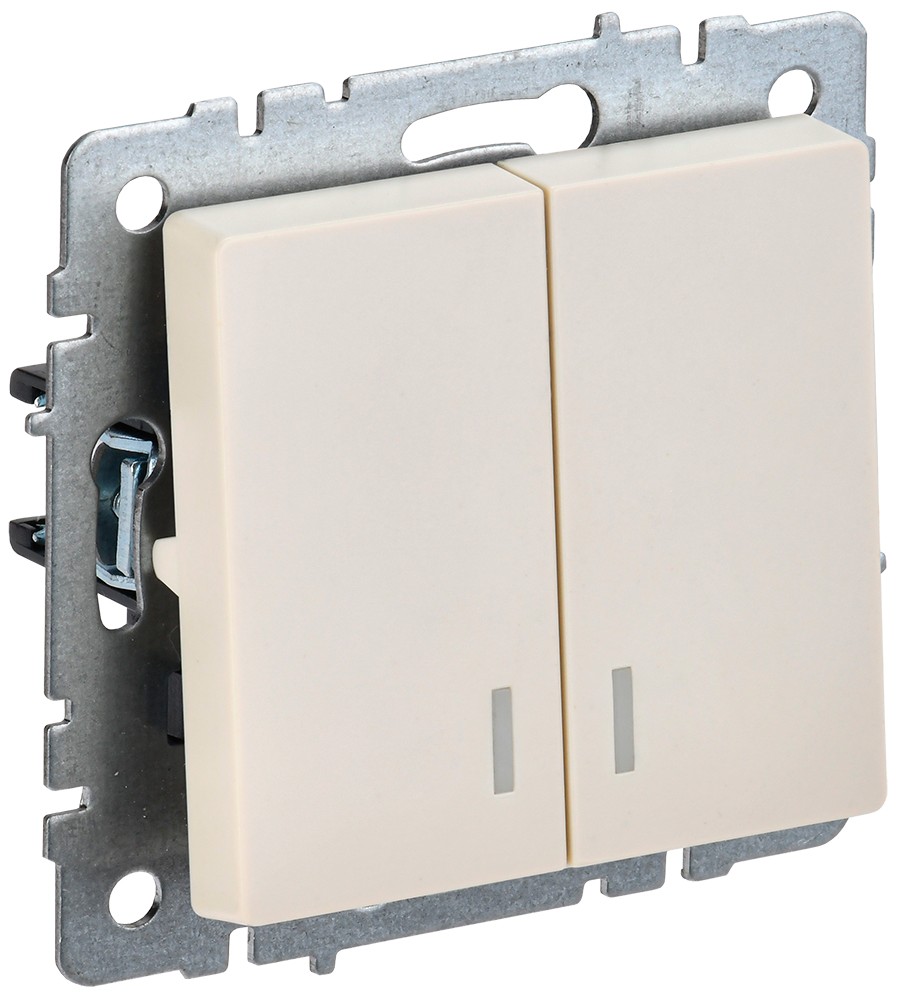 IEK Brite Бежевый Выключатель IEK BRITE 2-клавишный с индикацией 10А ВС10-2-1-БрКр бежевый BR-V20-1-10-K10