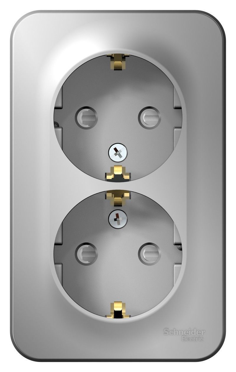 Blanca алюминий розетки и выключатели Розетка SE Blanca 2-ая Алюминий наружный с/з со шторками BLNRA011203