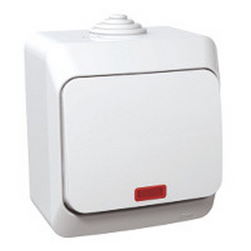 Этюд Белый Выключатель 1-клавишный Systeme Electric Этюд наружный Белый с подсветкой IP44 BA10-045B