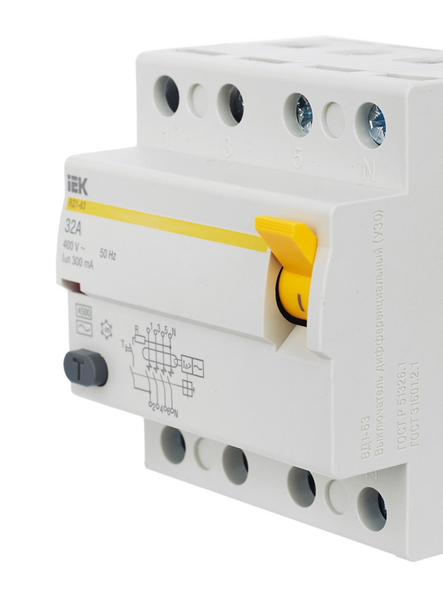 IEK Выключатель дифференциальный IEK KARAT ВД1-63 (УЗО) 4Р 32А 300мА MDV10-4-032-300 