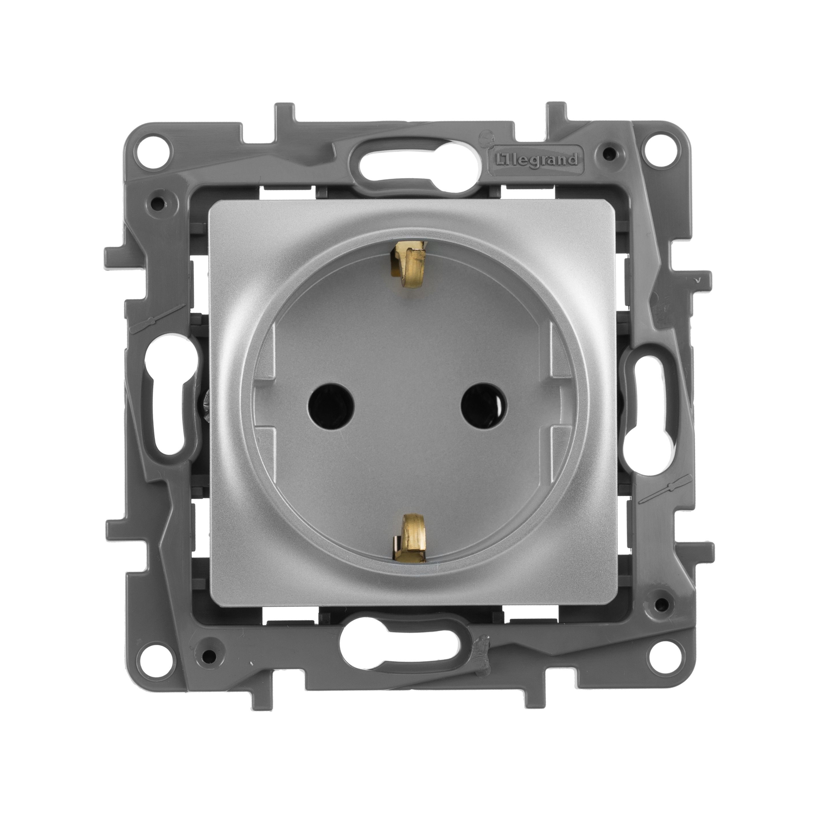 Legrand Etika Алюминий Розетка электрическая Legrand Etika алюминий с/з, винт. клеммы, 16А, 250 В 672421