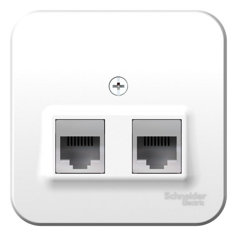 Blanca белые розетки и выключатели Розетка SE Blanca 2-ая Белый наружный ТЛФ/КОМП RJ45+RJ11 кат.5E изолир. пластина BLNIA045111