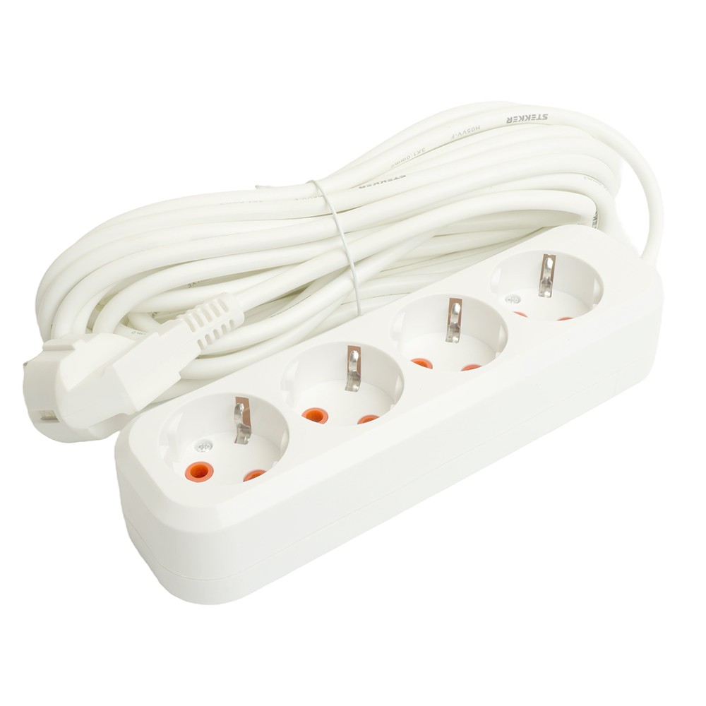 Колодки и удлинители, тройники Удлинитель STEKKER четырехместный c/з HM06-40-05 5м Home (У10-429) белый 49352 