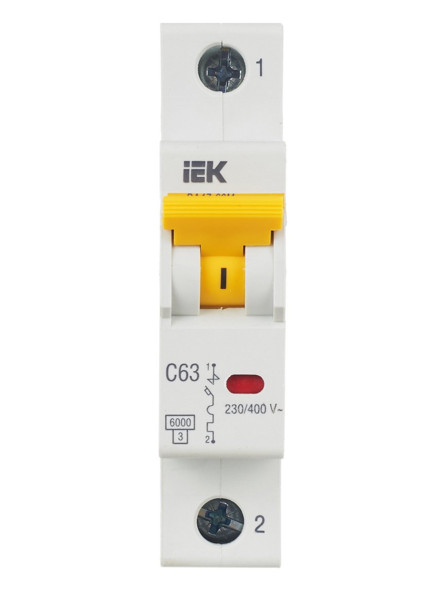 1 полюсные (однополюсные) Автоматический выключатель IEK KARAT ВА47-60M 1Р 63А 6кА С MVA31-1-063-C 