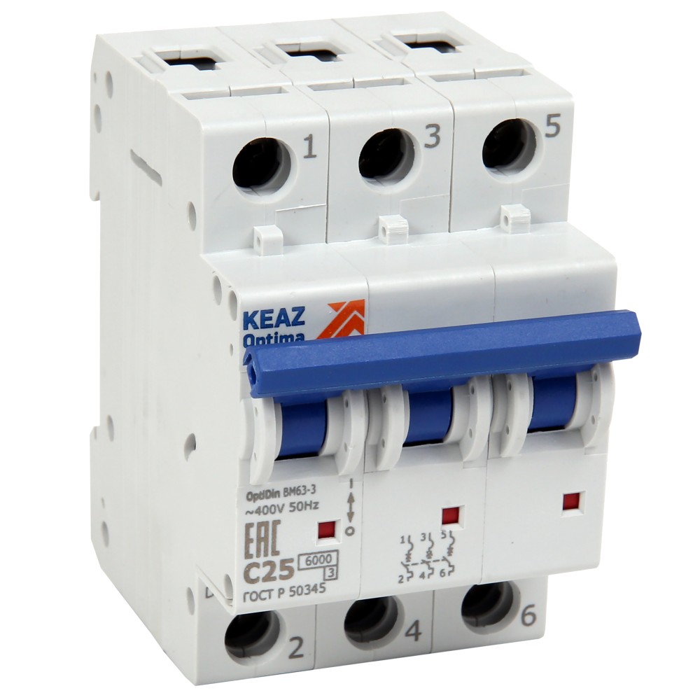 КЭАЗ Автоматический выключатель КЭАЗ OptiDin BM63 3P 25A C 6кА AC (BM63-3C25-УХЛ3) 260794
