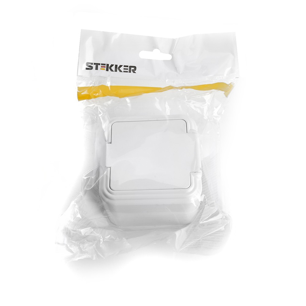 Накладные розетки и выключатели Stekker Розетка 1-местная б/з с крышкой STEKKER PST16-20-44 16А IP44 белый Брест 39691