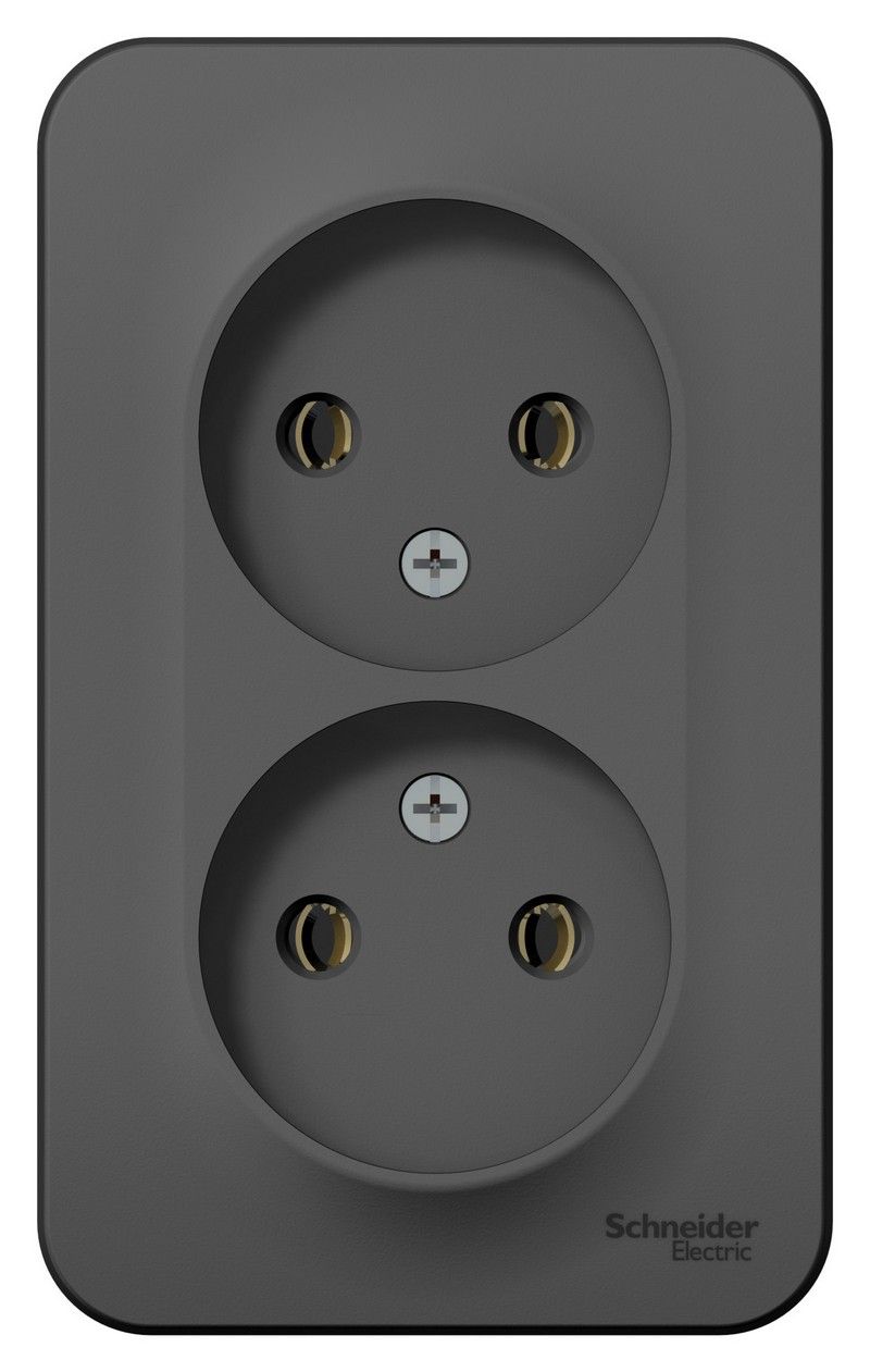 Blanca антрацит розетки и выключатели Розетка SE Blanca 2-ая Антрацит наружный б/з без шторок изолир. пластина BLNRA000216