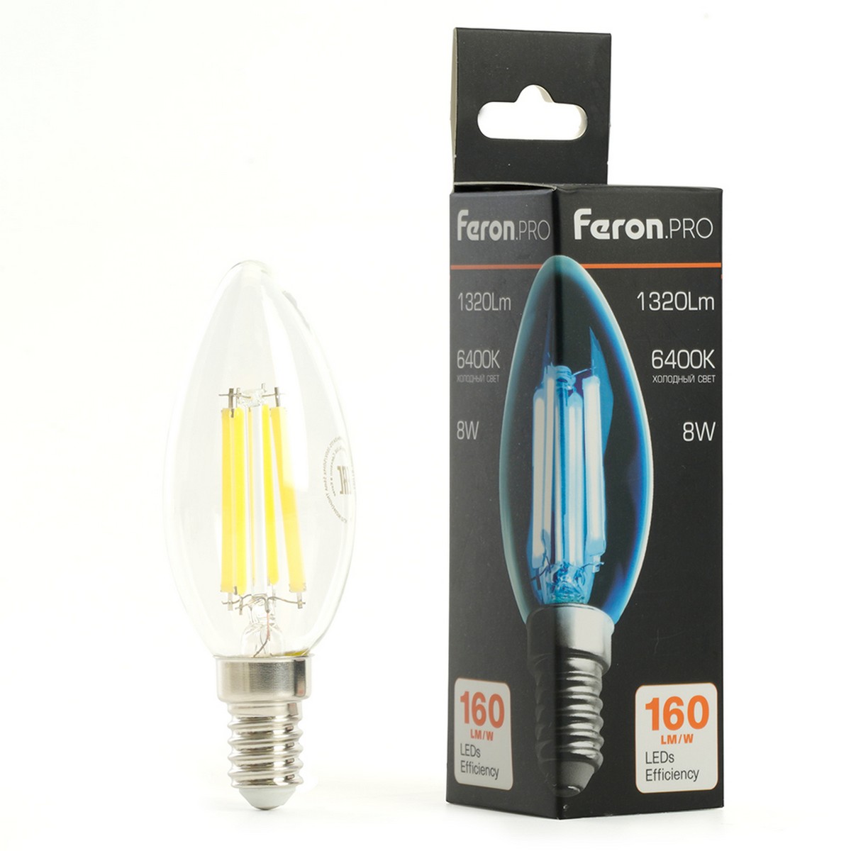E14 Лампа светодиодная Feron.PRO LB-1208 Свеча E14 8W 175-265V 6400K 51249 