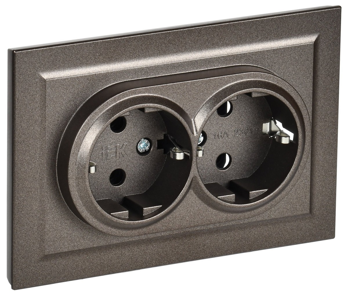 IEK Brite Бронза Розетка IEK BRITE 2-ая с/з с шторками 16А в сборе РСш12-3-БрТБ темная бронза BR-R24-16-K45-F