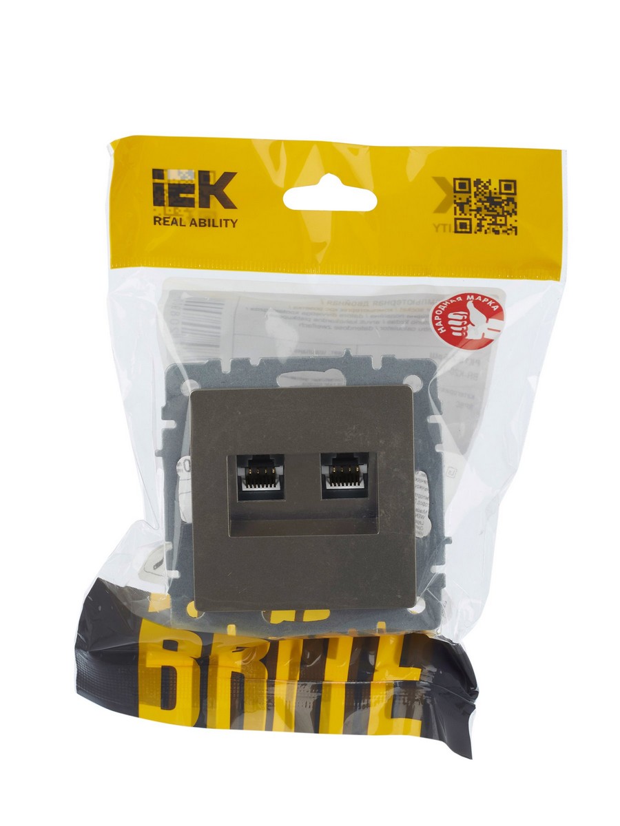 IEK Brite Шампань Розетка IEK BRITE компьютерная двойная RJ45 кат.5E РК10-2-БрШ шампань BR-K20-1-K37