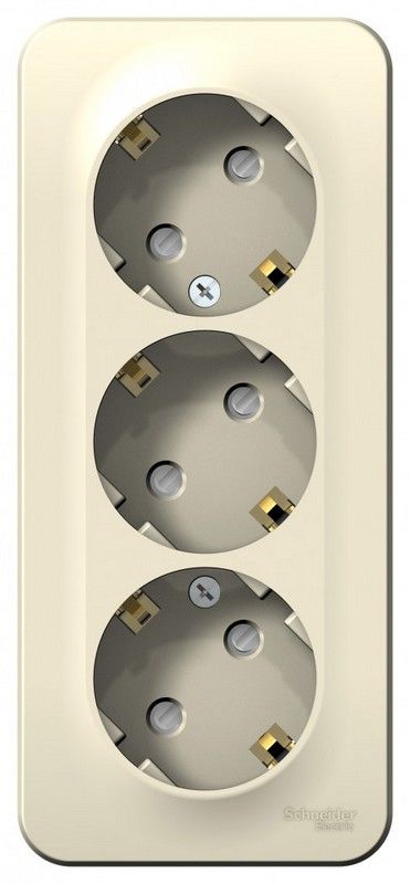 Blanca молочные розетки и выключатели Розетка SE Blanca 3-ая Молочная наружный с/з со шторками изолир. пластина BLNRA011312