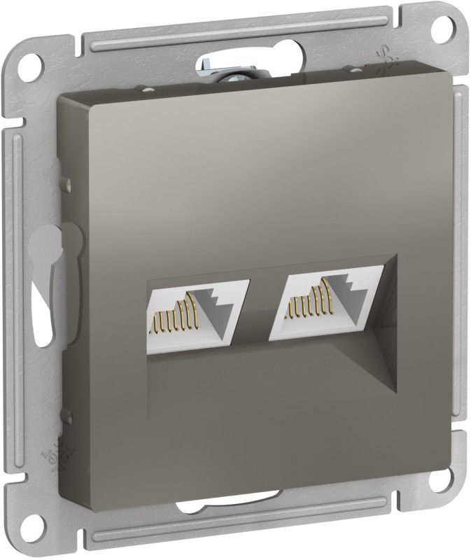 AtlasDesign Сталь Розетка компьютерная Systeme Electric AtlasDesign Сталь двойная RJ45+RJ45, кат.5E, ATN000985